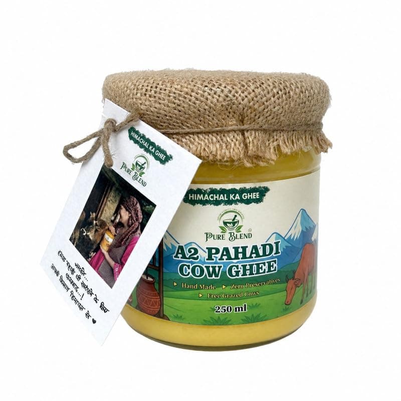 PURE BLEND A2 Pahadi Badri Cow Ghee 250 ML | Pure Desi Ghee Made Using Traditional Bilona Method | Curd Cultured & Hand Churned | Traditionally Slow Cooked | Himachal Pradesh 100% Natural