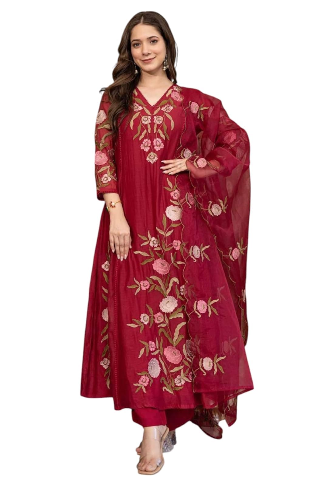 LookMark Women's Rayon Embroidery Kurta Set with Dupatta Kurti with Pants Ethnic Traditional Outfit