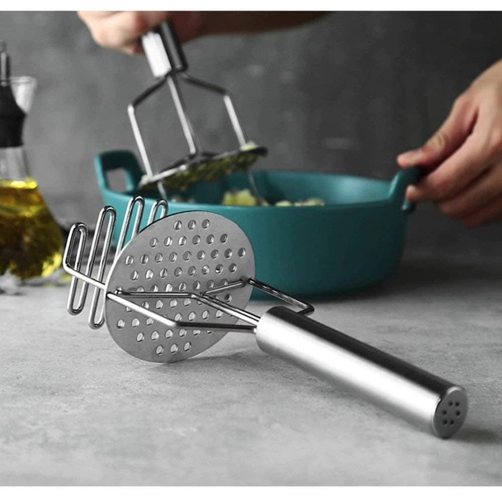 Renesmee™ Potato Masher with Spring Stainless Steel, Potato Hand Masher for Dateable/Potato/Baby Food/pav bhaji/Egg Use in Kitchen Utensils Machine (Silver)