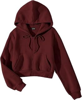 FUNKY MONKEY Women’s Cropped Zip-Up Hoodie-Lightweight Fleece Crop Sweatshirt with Hood, Drawstring & Kangaroo Pockets