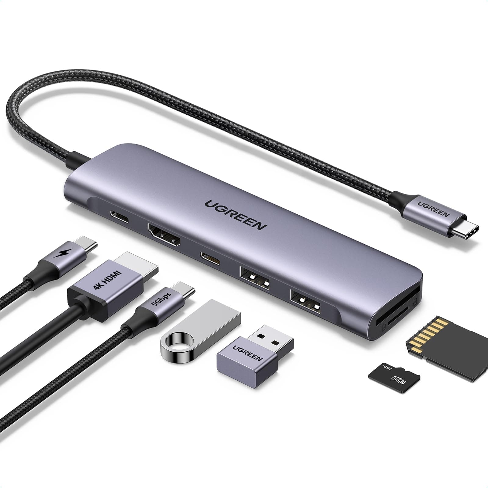 UGREEN Revodok 1071 USB C Hub, 7 in 1 Multiport Adapter with 4K HDMI, 100W PD Charging, Type A& USB C 5Gbps Data Ports and SD/TF Card Reader for PC, Laptop, iMac, MacBook Air, iPad, iPhone 17/16/15 | 100W PD Charging, USB-C & 2 USB-A 5Gbps Data Ports, SD/TF Card Reader for MacBook Neo/Pro/Air, iPad Pro, XPS, Thinkpad