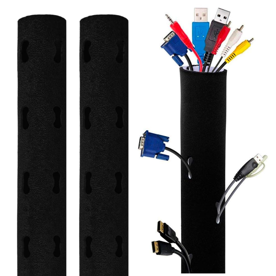 FLORICAN Cable Organiser Manager Cord Management System Sleeve for TV, Computer, Home Theatre, Speaker, Hdmi, Cables with Zipper (19 Inch / 48Cm) (Pack of 2)