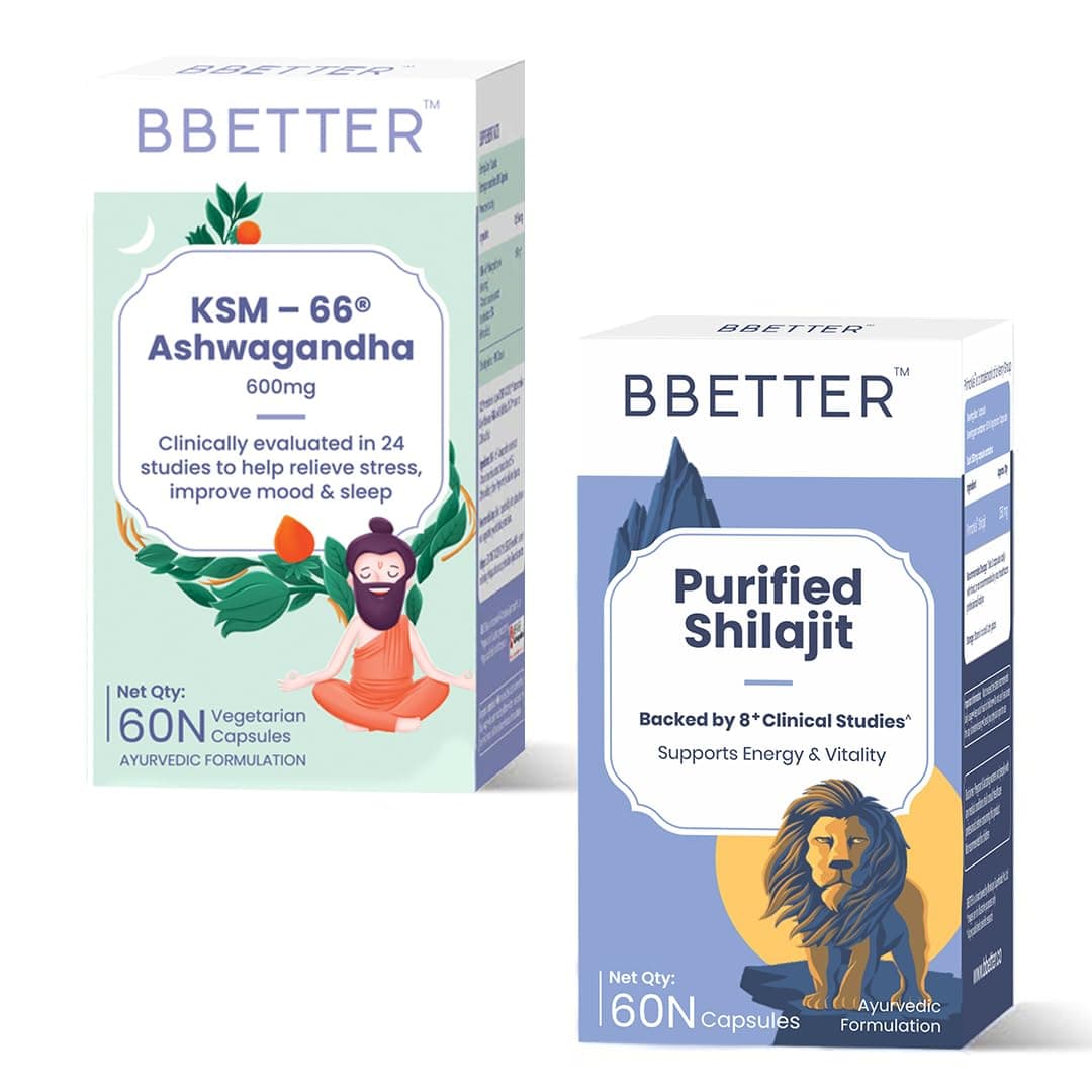 BBETTER KSM 66 Ashwagandha & Purified Shilajit Capsules - Natural Strength & Vitality Boost