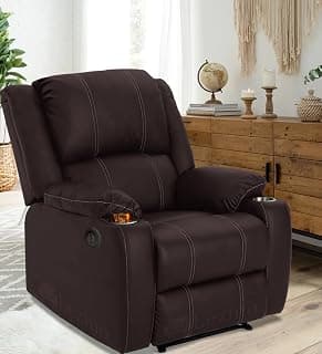 LEZINO Single Seater Electric Recliner Chair in Faux Leather with Steel Cupholders (Motorized Recliner, Dark Brown)