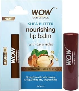 WOW Skin Science Shea Butter Nourishing Lip Balm with Ceramides – Hydrating Lip Balm for Dry, Chapped Lips | Strengthens Lip Skin Barrier | SPF 30 | 4g