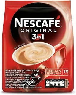 Nescafé Original 3-in-1 Instant Coffee, Powder Form, by febora foods, 30 Sachets, 525g, Caffeinated, Original Flavour