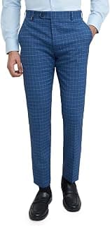 Park Avenue Men's Mid Rise Neo Fit Poly Rayon Blend Checks Pattern Flat Front Formal Regular Fit Trouser