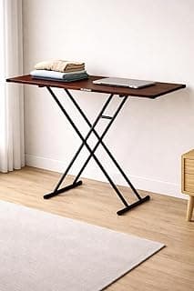 FLIPZON Premium Foldable Ironing Cum Multi-Purpose Table with Heavy-Duty Metal Frame | Smart Space-Saving Laptop, Study & Utility Desk (Mahogany)