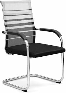TOBY Home and Office, Mesh Visitor Chair with Arms, Metal Sled Base Office Guest, Breathable Backrest & Cushioned Seat, Waiting Room/Conference/Reception Chair, Heavy Duty Modern Design
