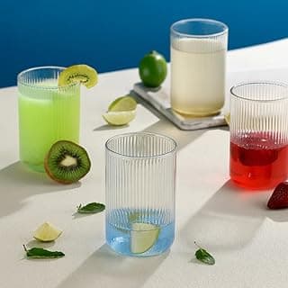 SUPERMOM Plastic Glass Set of 6 – Transparent Casa Glass, Unbreakable Tall Ribbed Glasses for Water, Juice, Cocktails, Mocktails & Beverages, Reusable and Easy to Clean, Everyday Drinkware (300 ml)