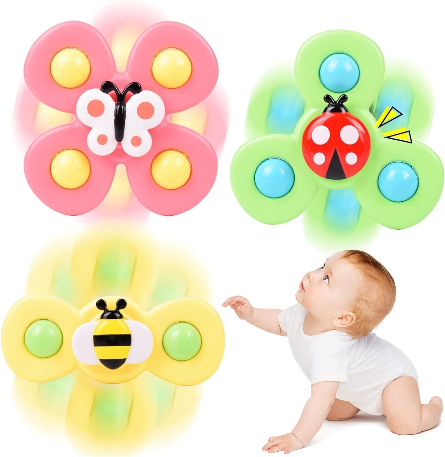 Galaxy Hi-Tech Baby Bath Toys for Kids - 3 PCS Insect Suction Cup Bath Toy for Baby Boys Girls, Waterproof Suction Cup Spinning Top Rotating Learning Toy Sticks to Smooth Surface Return Gift for Kids