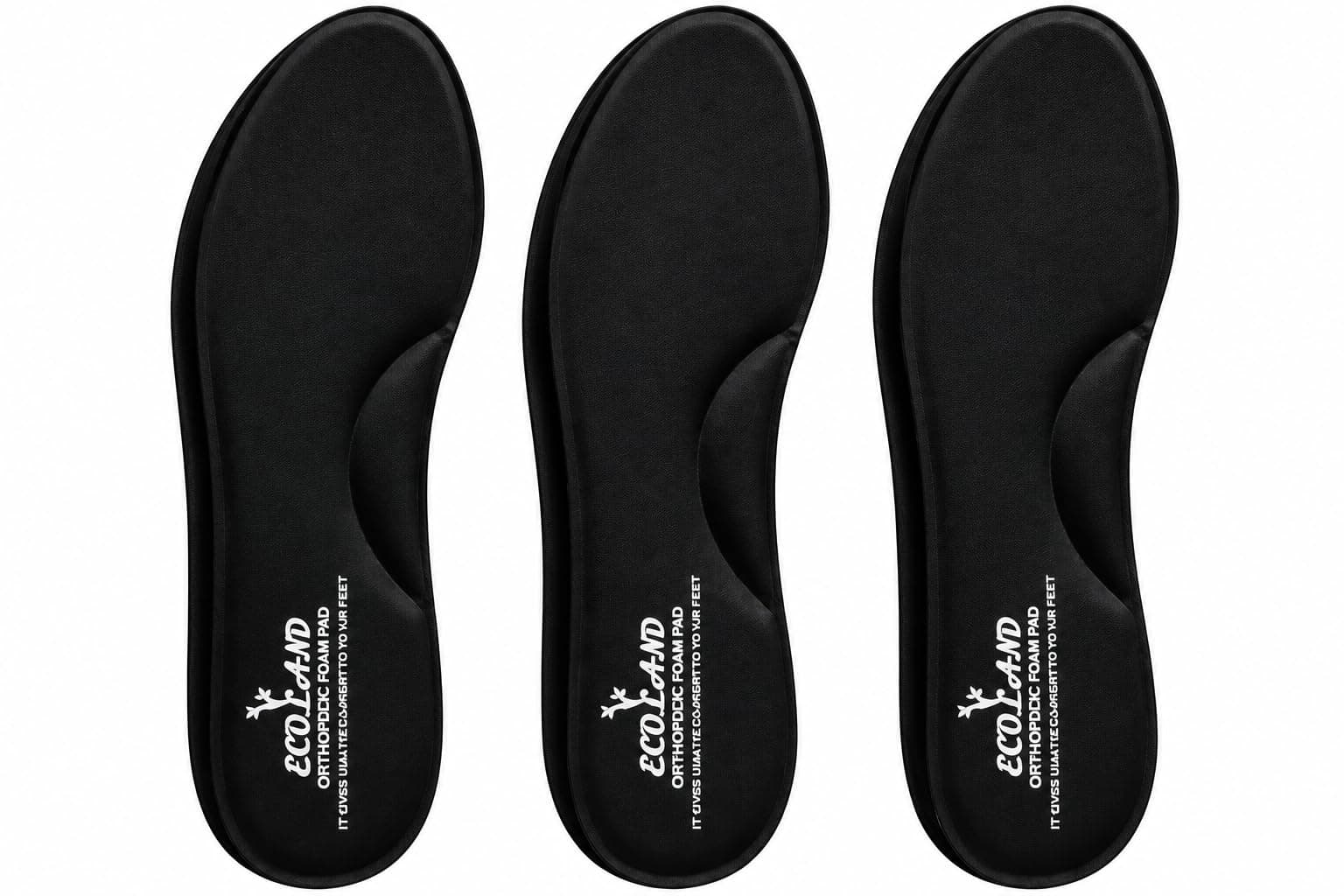 ECOLAND Memory Foam Shoe Insoles Comfortable Insoles Supports Heel & Arch Absorbs Foot Sweat & Moisture Ultra Soft Cushioned Lightweight Durable Washable Pads for Men FORMAL SHOES INSOLE Black (3 Pair) (BLACK, 7)