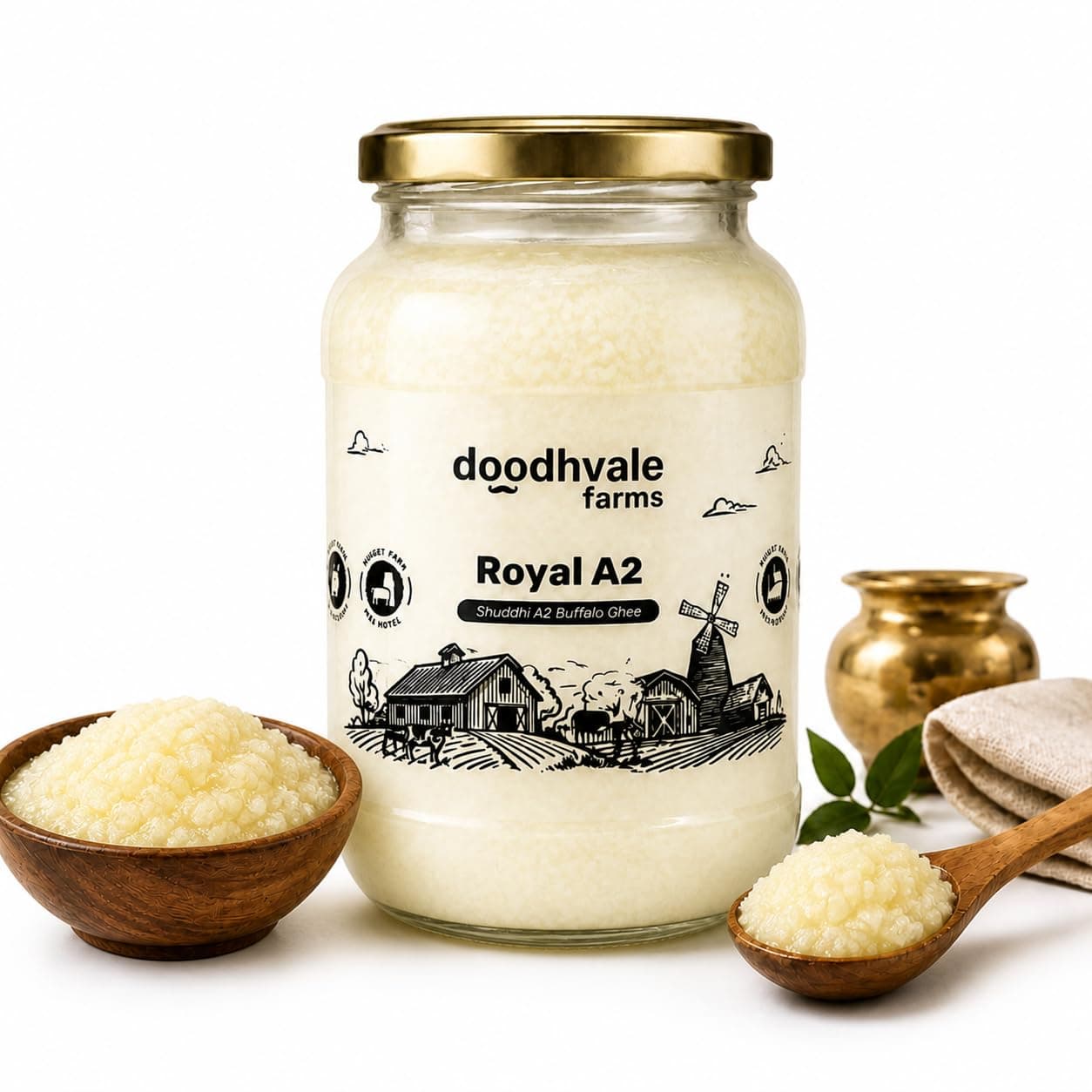 Doodhvale Farms Murrah A2 Buffalo Ghee 900ml | A2 Desi Buffalo Ghee | Traditional Bilona Method | Hand Churned from Curd | Danedar Grainy Texture | Grass Fed Murrah Buffaloes | Pure & Natural
