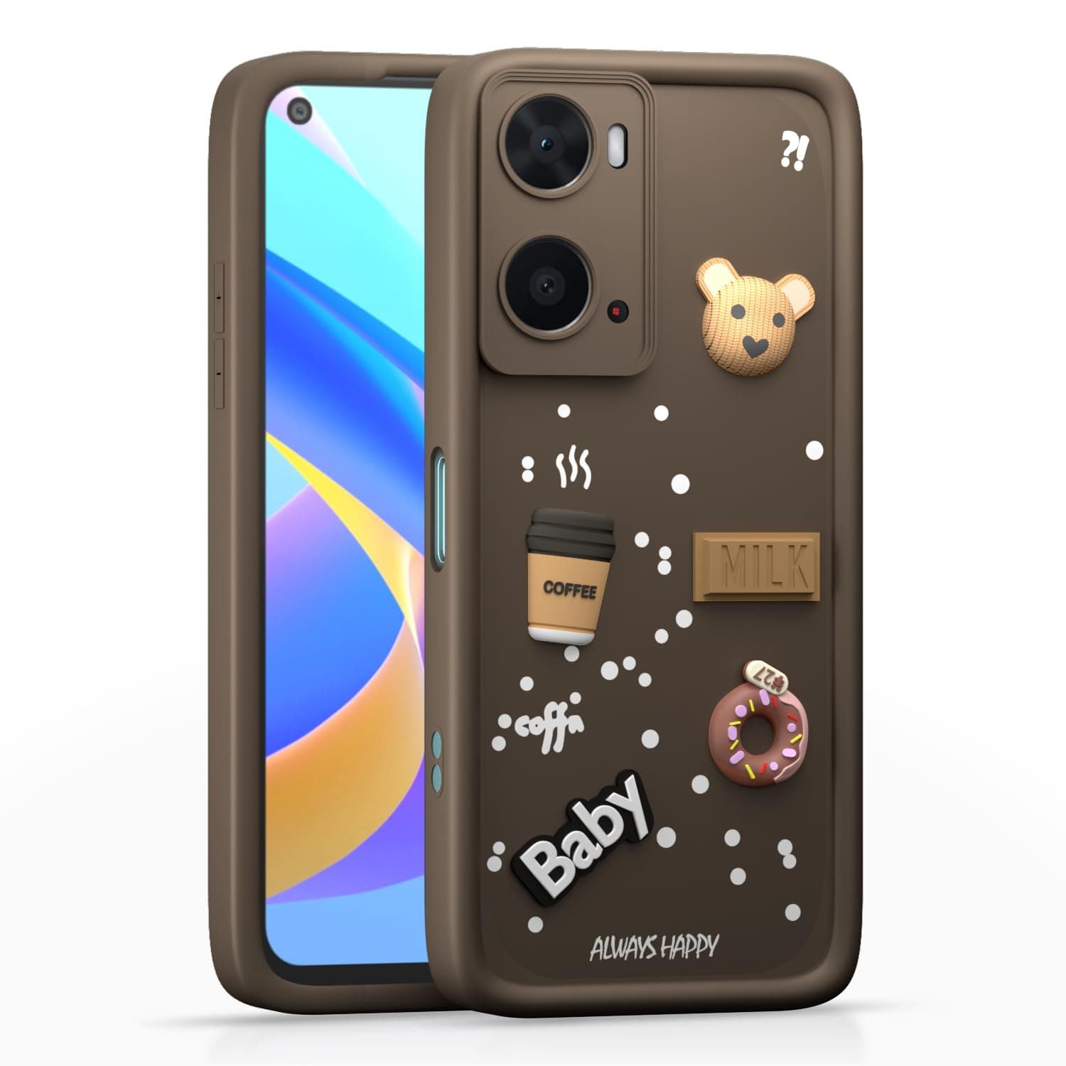 Amazon Basics Back Cover for Oppo A76 / Oppo A96 / Oppo A36 | Cute Fun Cartoon 3D Bear Silicone Full Body Protection Bumper case (Brown)