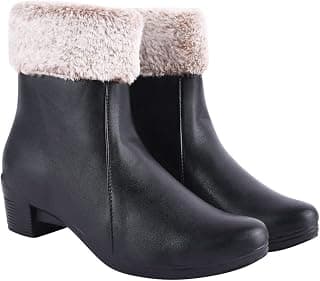 Shoetopia Women’s Ankle Boots with Faux Fur Lining | Stylish Winter Block Heel Zip Closure Boots for Casual & Party Footwear