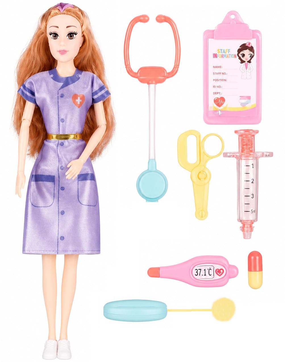 SUPER TOY Doctor Doll Playset for Girls with Medical Kit Accessories, Movable Joint Doll, Pretend Play Doctor Set Toy for Kids