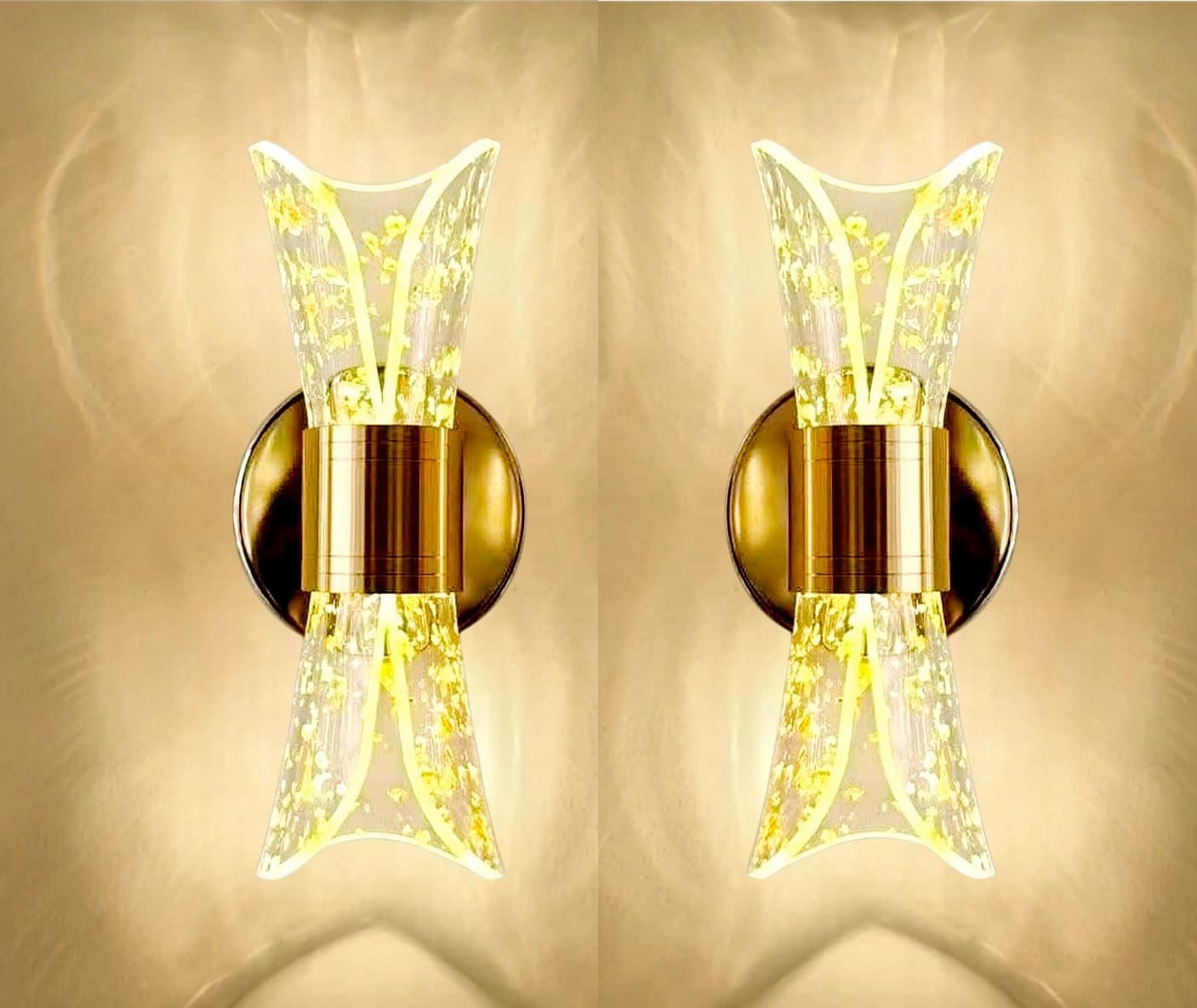 Groeien Pack of 2 |12W | 3 Color LED Nordic Sconce Crystal Glow Transparent Indoor Home Acrylic Wall Lamp for Bedroom Living Room Corridor Lighting Fixtures Wall Mount(Warm+Natural+Coolwhite)