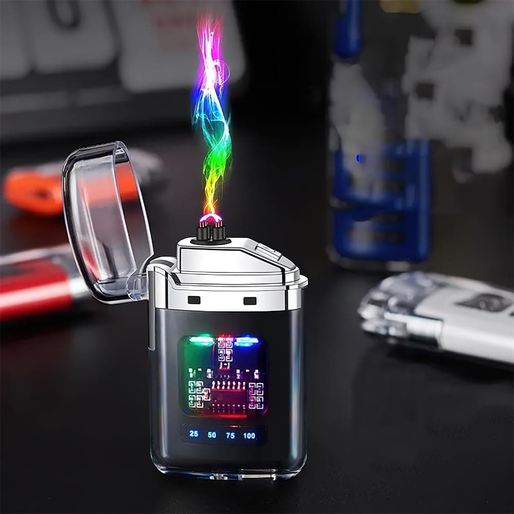 BIRDLINE USB Rechargeable Electric Lighter, Windproof, Dual Arc Flameless Plasma Lighter Ideal for Candles, Outdoor, Camping, Travel, Smoking, LED Display Light with Fancy Design, Cool Pocket Gadget.