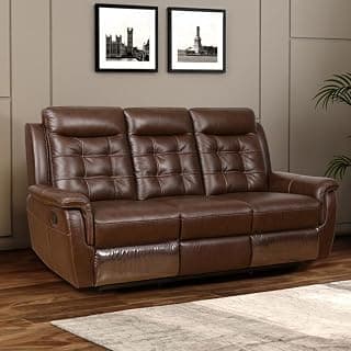Royaloak Miami American Leather Three Seater Recliner | Flat Pebbel Emboss Thick Leather (Body Touch)| Tufting Design | Exclusive Rmt All-Steel Mechanism | Manual Recliner | Pocket Springs and Foam