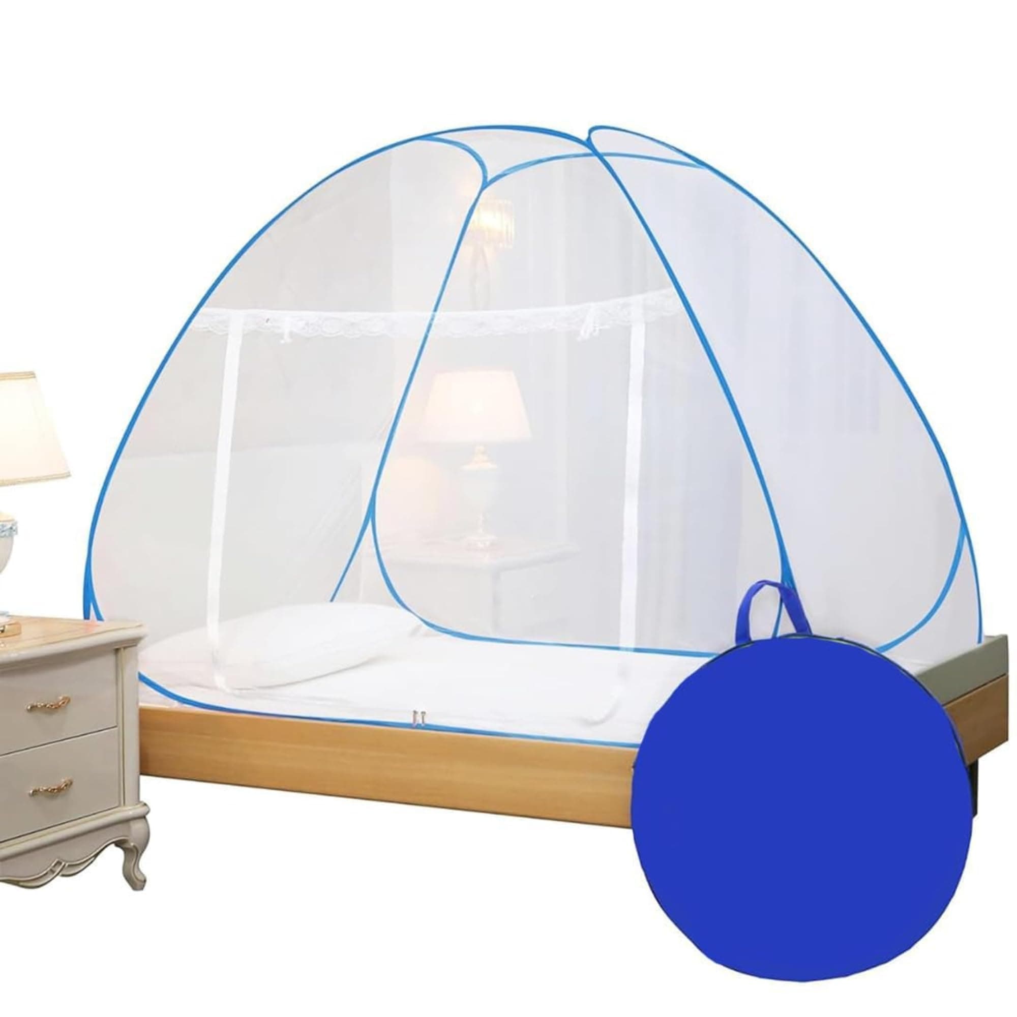 Evafly Mosquito Net for Single Bed | Premium Polyester Mesh | Foldable Pop Up Bed Net | Fine Mesh Protection from Mosquitoes & Insects | Easy Setup, Washable | Blue