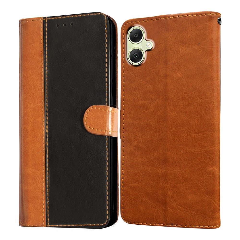 Amazon Brand - Solimo Flip Leather Mobile Cover (Soft, Flexible & Kickstand Back case) Compatible for Samsung Galaxy A05 / F05 / M05 4G (CamelBlack)