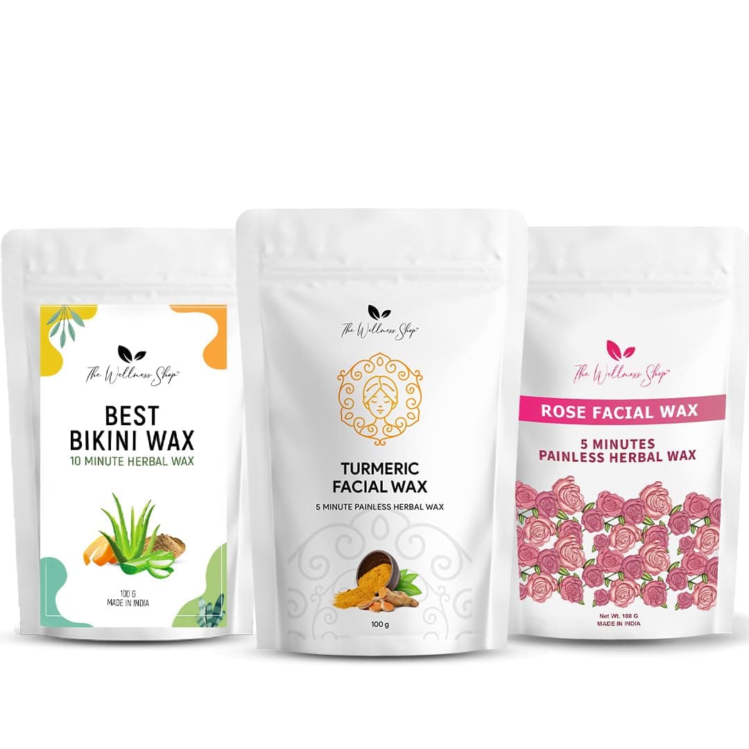 The Wellness Shop - Turmeric Facial Wax + Rose Facial Hair Removal + Bikini Wax - 5 Minute Painless Herbal Wax Powder All Type Skin For Women & Men, Pack of 1