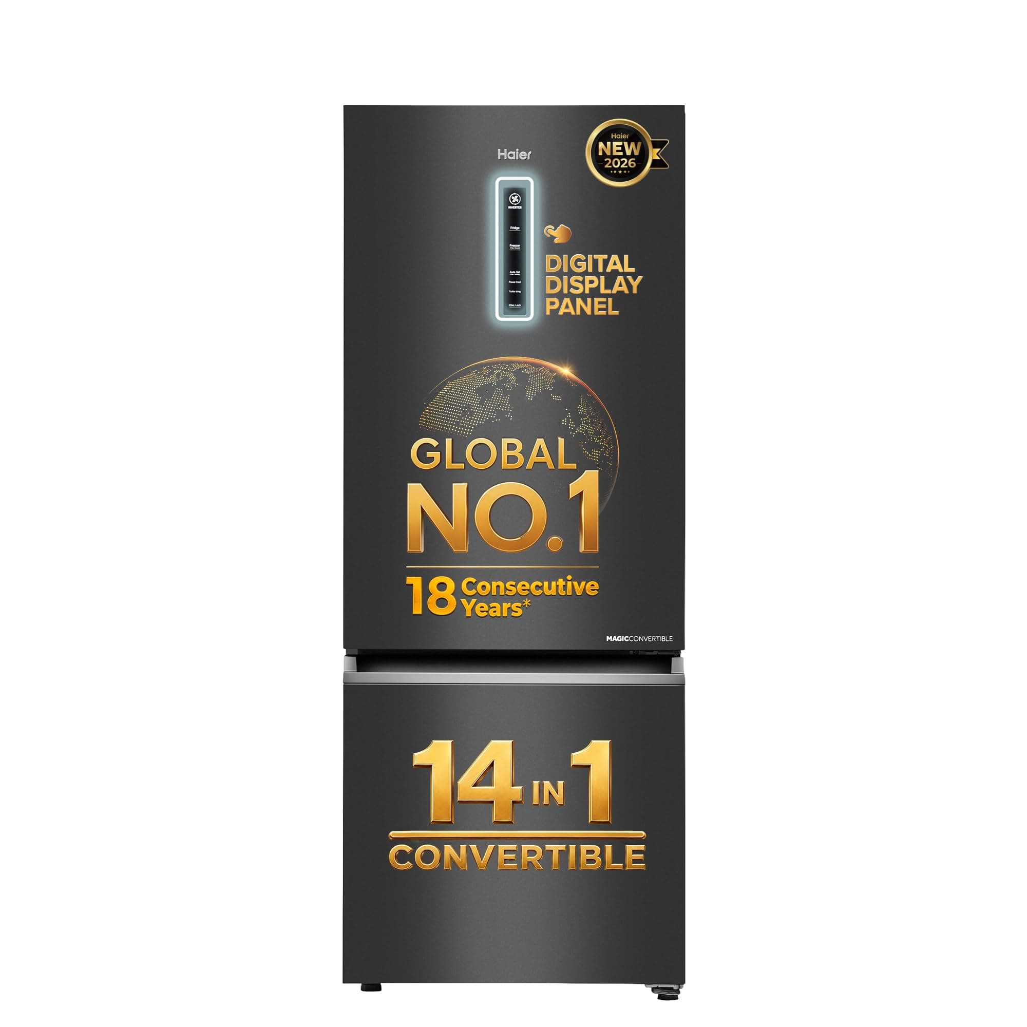 Haier 325 L 2 Star Frost Free Triple Inverter Double Door Bottom Mount Refrigerator, Digital Touch Display & 2X Bigger Fresh Storage (HEB-332GBA-P, GE Black, 14 In 1 Convertible Modes, 2026 Model)
