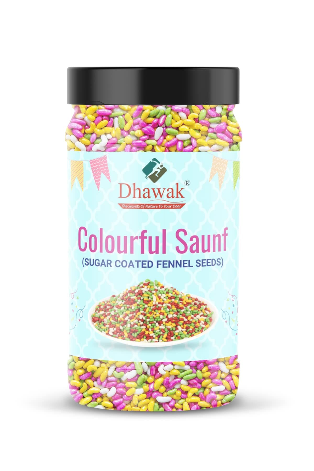 Dhawak Colourful Sugar Coated SAUNF| Colorful Fennel Seed - 900 gms. Mouth Freshener| Jar Pack|