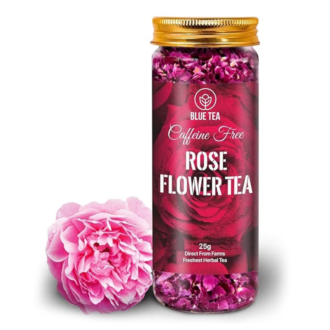 BLUE TEA - Rose Tea - 25gm - 25 Cups | SUPER ANTIOXIDANT | Natural Sun-Dried Petals | Herbal Tea - Flower Based | Vitamin - C Rich | For Beautiful Hair & Skin | Pet Jar