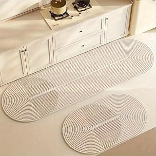 2 Pcs Oval Shaped Household Kitchen Mats Set | Diatomaceous Earth | Absorbent, Non Slip, Easy to Clean, Soft and Comfortable | Kitchens, Bathrooms, Laundry Rooms, Bedroom Entrances