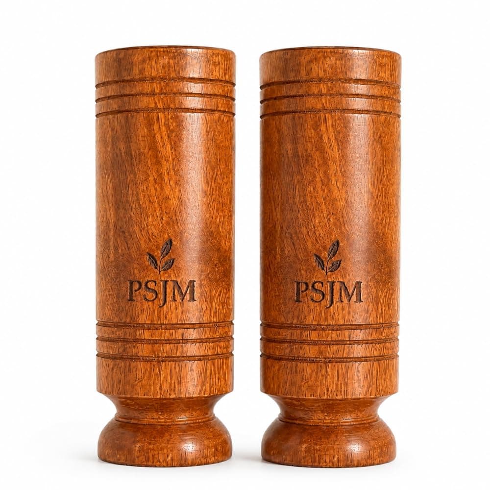 PSJM Authentic Vijaysar Wood Glass | Premium Vijaysar Wooden Glass Tumbler | Traditional Wooden Drinkware (2, Pack of 2)
