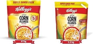 Kellogg's Combo, Kellogg's Corn Flakes Original, Breakfast Cereal, 875gms Pack and Kellogg's Corn Flakes Original, 1.2 kg