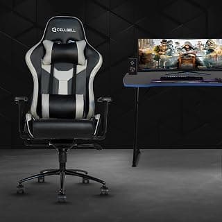 CELLBELL Multi-Functional Ergonomic Transformer Pro Gaming & Computer Chair, Leatherette Chair with Adjustable Neck & Lumbar Pillow, 3D Adjustable Armrests & Heavy Duty Metal Base (Black & Grey)