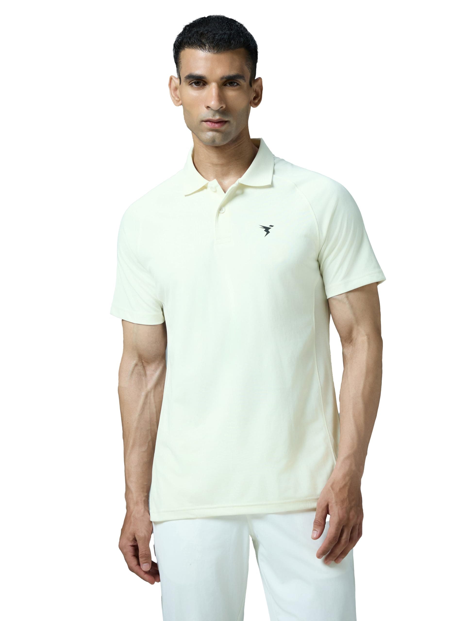 TECHNOSPORT Men's Slim Fit Solid Half Sleeve Cricket Polo T-Shirt for Sports