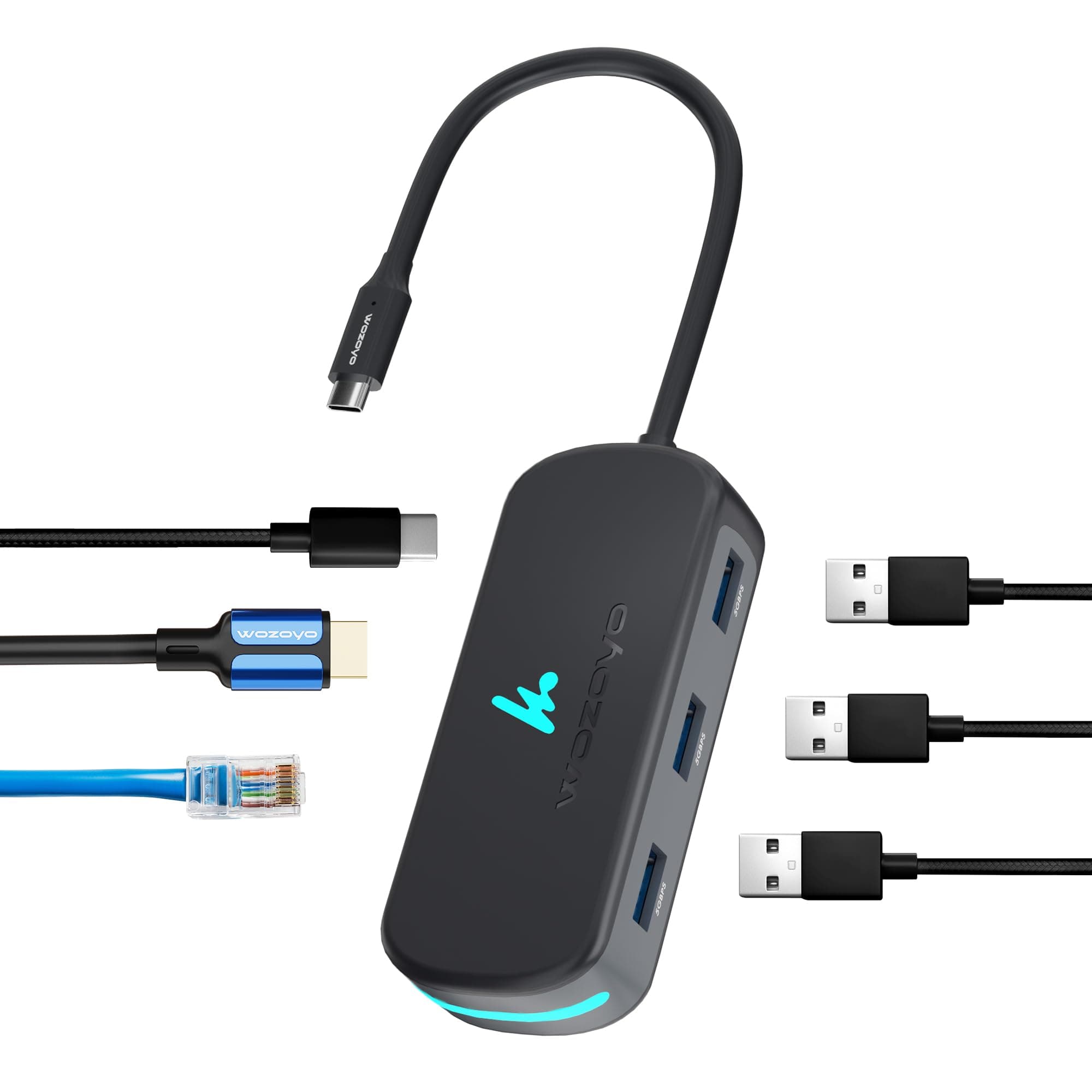 Type C 6 in 1 Wozoyo Docking Station with 3XUSB 5Gbps (3.2 Gen 1),4K@60Hz HDMI,1Gbps Ethernet & PD 100W,USB-C Hub,Thunderbolt 4 Compatible,Universal Compatibility with macOS, Windows, Android & iOS