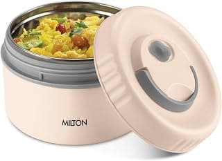 MILTON Snack Box Big I Inner Steel, PU Insulated 510 ml I Leak Proof with Air Vent I Lunch Box for Office Use, School I Beige