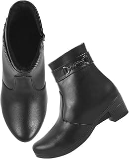 Shoetopia Women's Ankle Boots with Side Zipper and Metal Detail Low Heel Faux Leather Booties for Everyday Comfort and Style