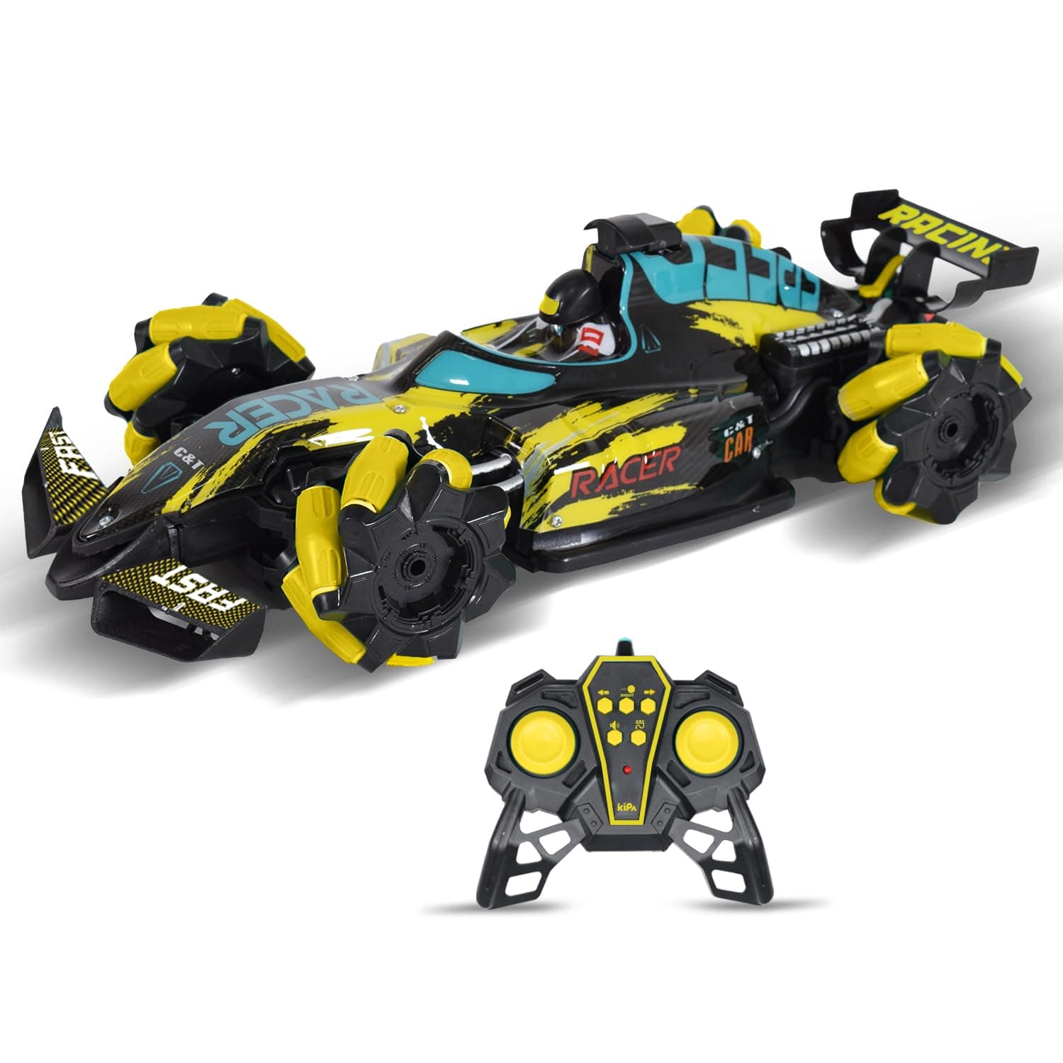 KIPA GAMING Remote Control Smoke Car with LED Lights for Kids Stunt Drift Rc Car High Speed Racer Car Toys 25 KM/H 2.4Ghz 360° Rotation Fast Stunt Toy Car (F1 Super Drifter - Yellow)