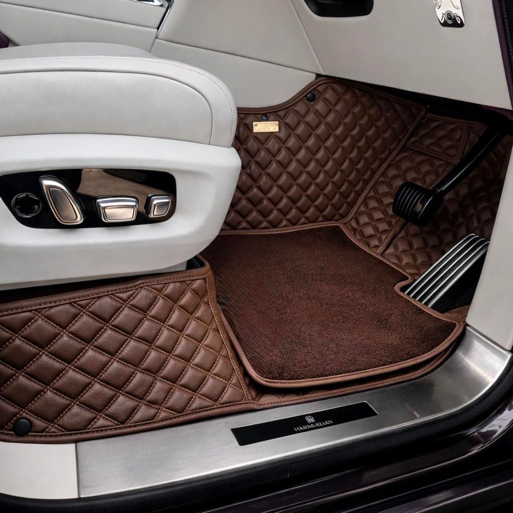 AutoZing® Premium 7D Car Floor Mat for Innova Hycross (2022 to 2026), Luxury Leather with Detachable Curly/Grass Car Foot Mat with Heal Pad, 100% Waterproof & Anti-Skid, (Coffee Coffee)