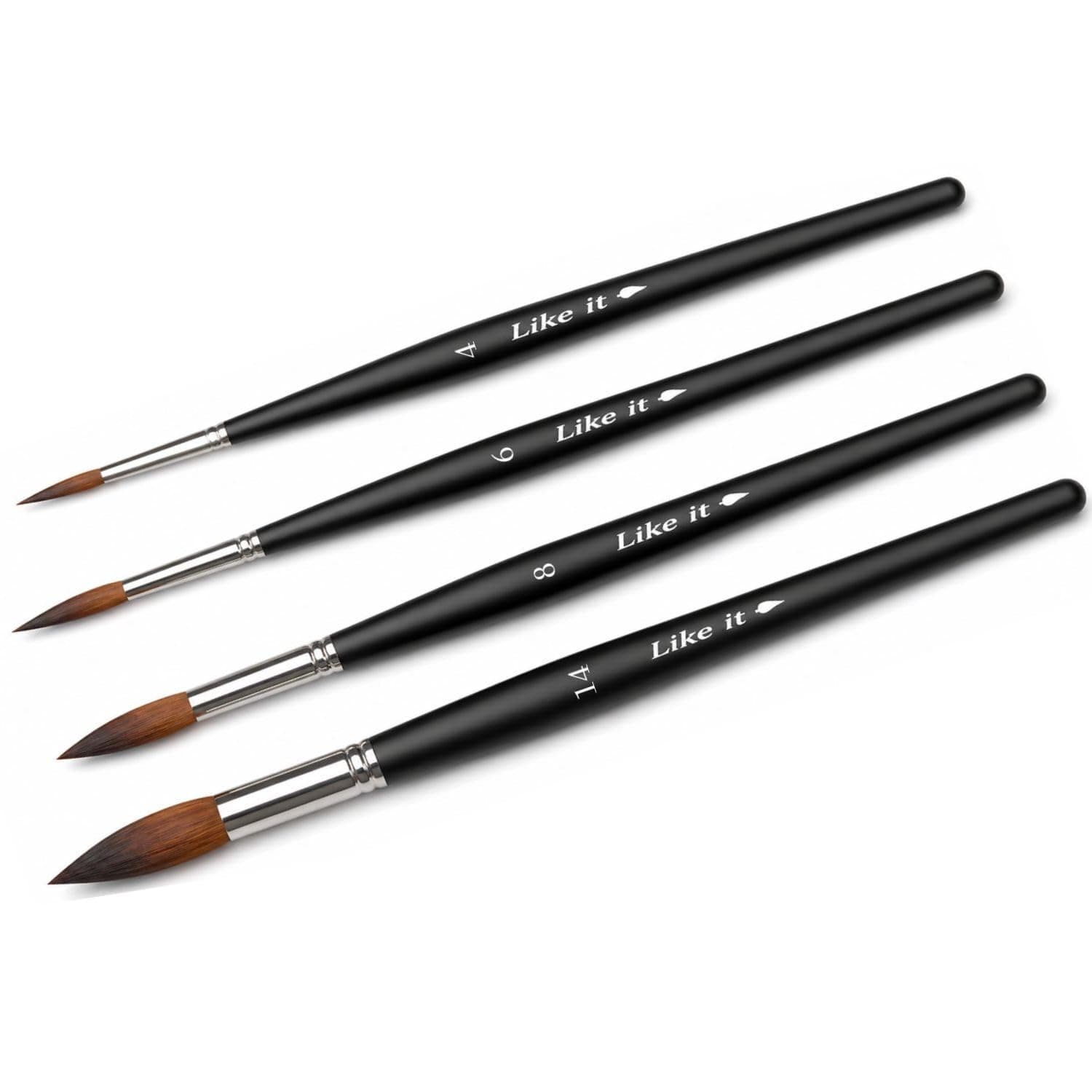 Like it Professional Round Mop Paint Brush Set (4 Pcs) – Synthetic Hair, Matte Black Wooden Handle, Fine Detail Brushes for Acrylic, Watercolor, Oil Painting, Art&Craft for Kids&Artists Szie 4,6,8,14