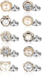 SANNIDHI SANNIDHI® 10 Pcs Pearl Buttons for Clothes, Instant Shirt Brooch Buttons for Women, Rhinestones Cover Up Hijab Saree Pins Brooch for Dress Bags DIY Crafts Decor