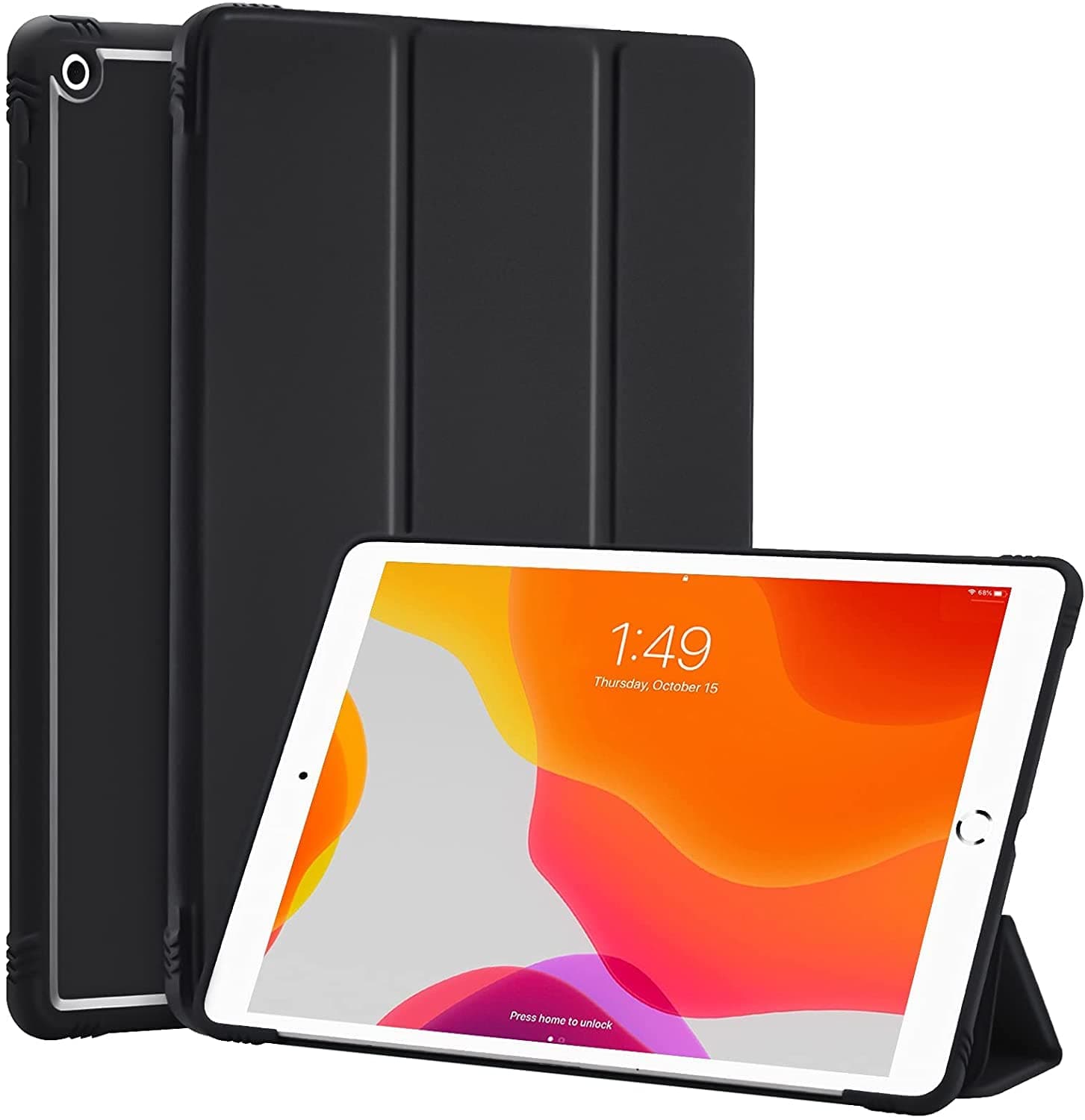 SwooK Case for iPad 9th/8th/7th Generation,iPad 10.2-inch Soft TPU Back Protective Cases [Shock Absorption] Slim Lightweight Trifold Stand Smart Cover, Auto Wake/Sleep (Black, Ipad 10.2 inch)