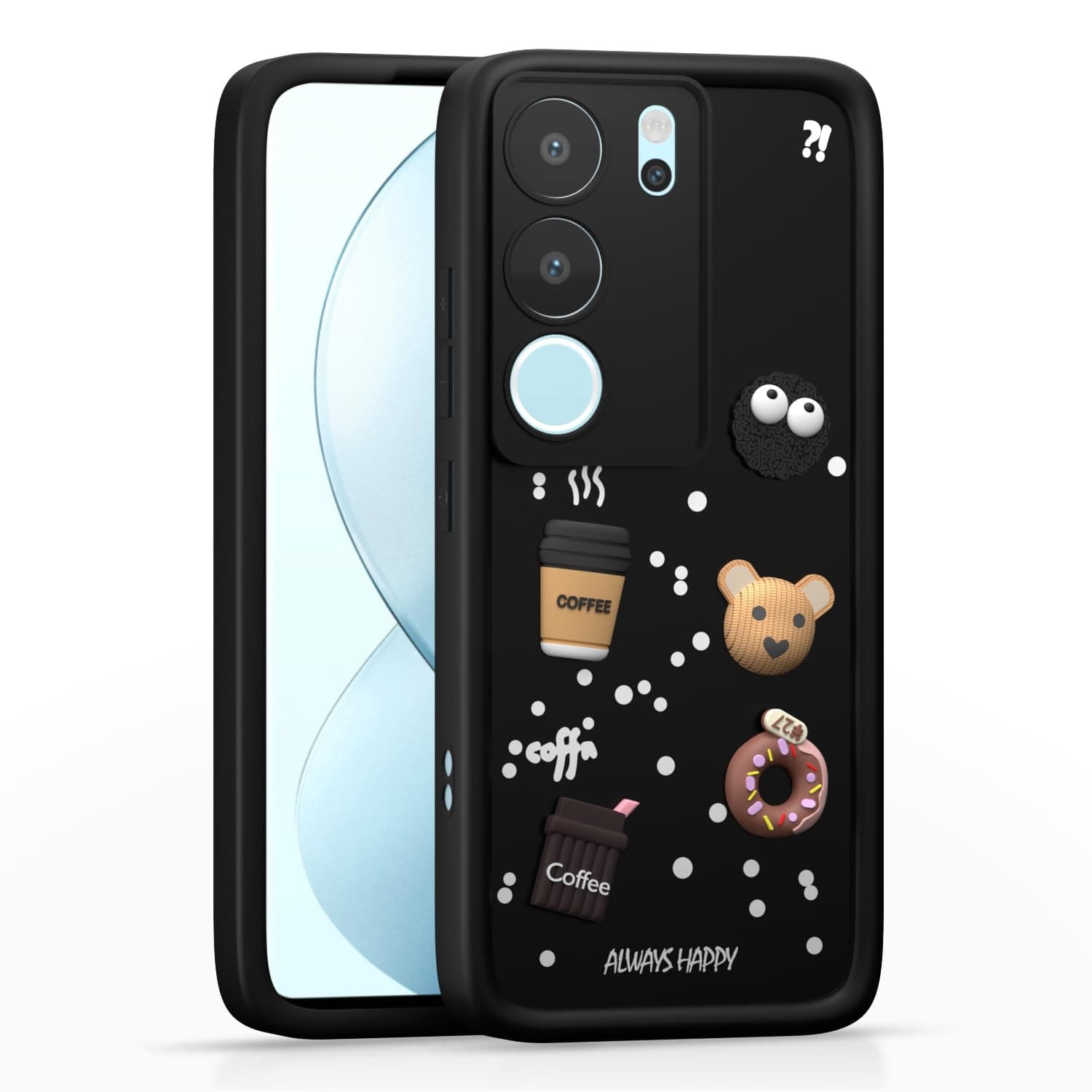 Amazon Basic Back Cover for Vivo V29 5G / V29 Pro 5G | Cute Fun Cartoon 3D Bear Silicone Full Body Protection Bumper Cover (Black)
