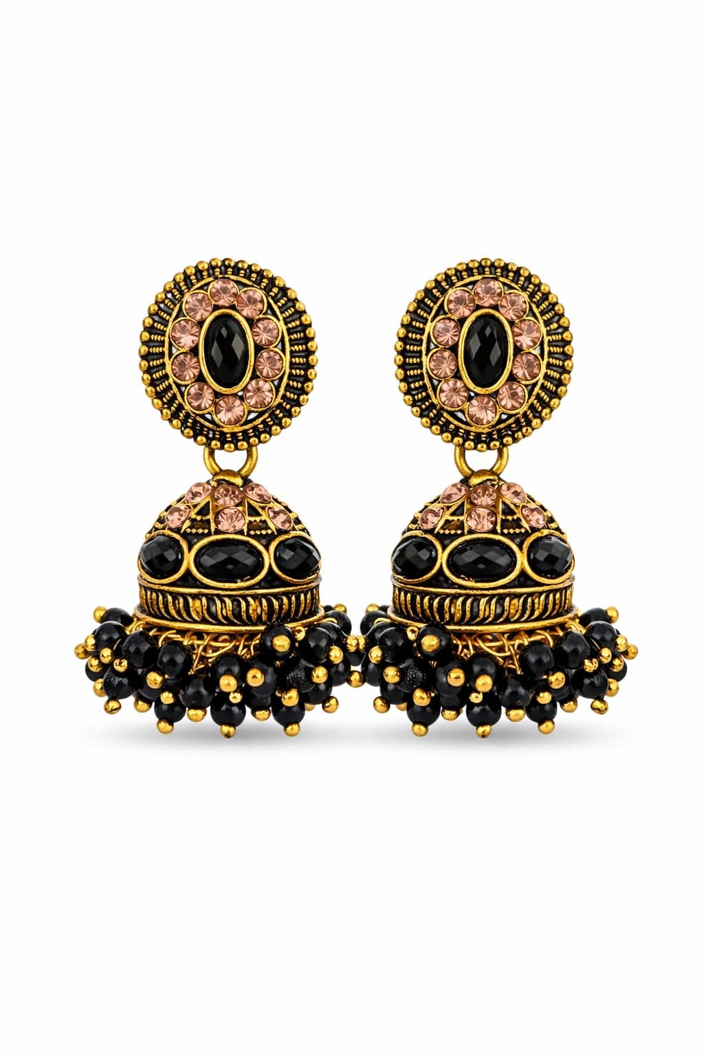 Traditional Gold Plated Marron Jhumka Earrings for Women, Antique Ethnic Dome Drop Earrings with Beads Party, Wedding & Festive Jewelry, Pack of 1