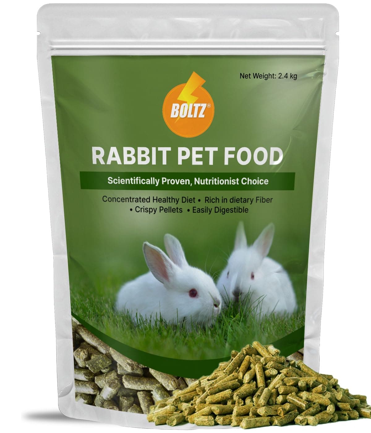 Boltz Premium Adult Pellet Rabbit Food 2400 Gm, Nutritionist Choice, Tailored Nutrition for All Stages of Life, Fortified with Essential Vitamins and Minerals, Easy to Digest Safe (2.4 KG)