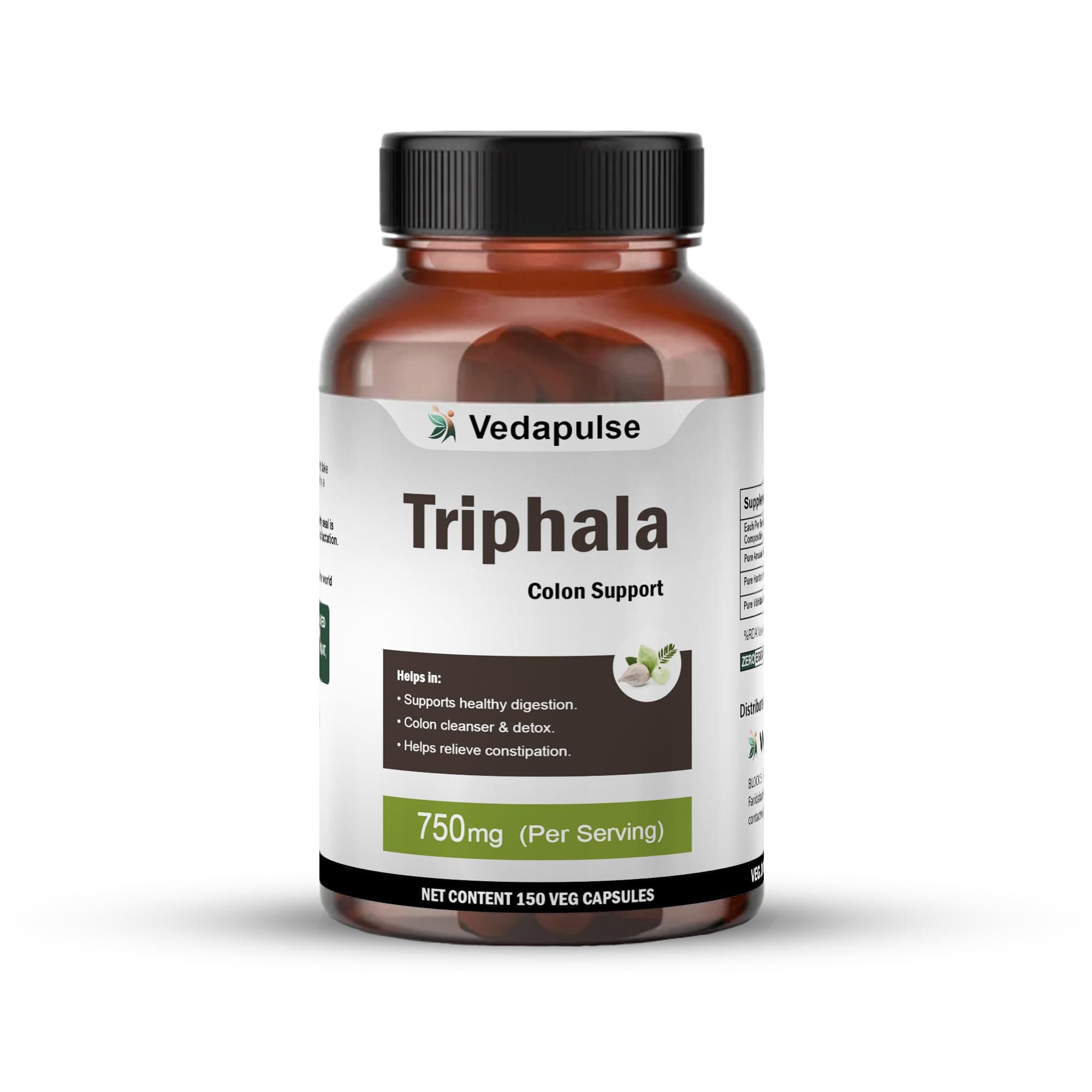 Vedapulse Triphala Capsules 750 mg With Naturals Colon Helps for Digestive Wellness and Overall Health (Pack of 1)