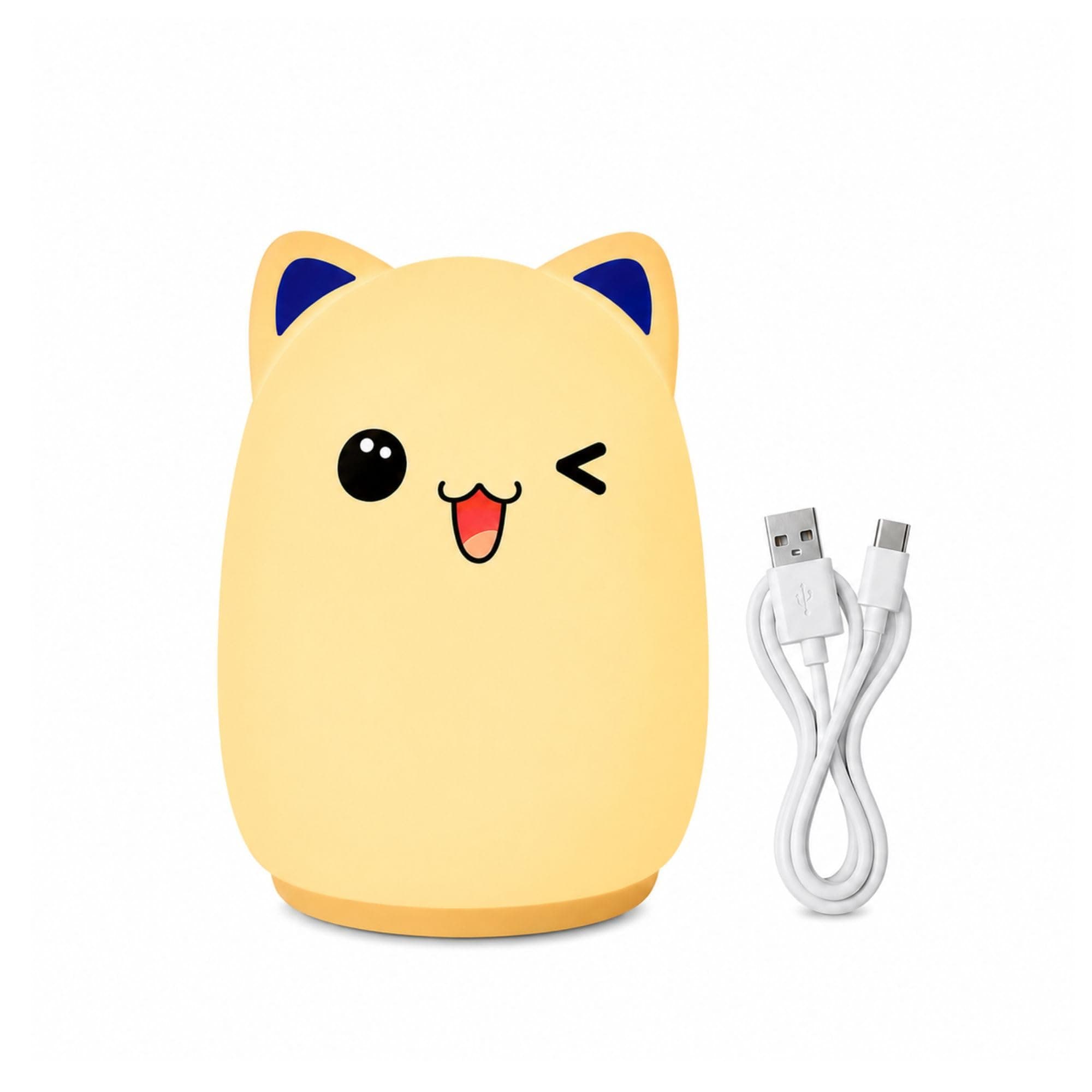 HUMAIZAR Silicone LED Night Light for Kids, Soft Touch Animal Bedside Lamp for Bedroom & Nursery, Rechargeable Cute Night Lamp (Winking CAT)