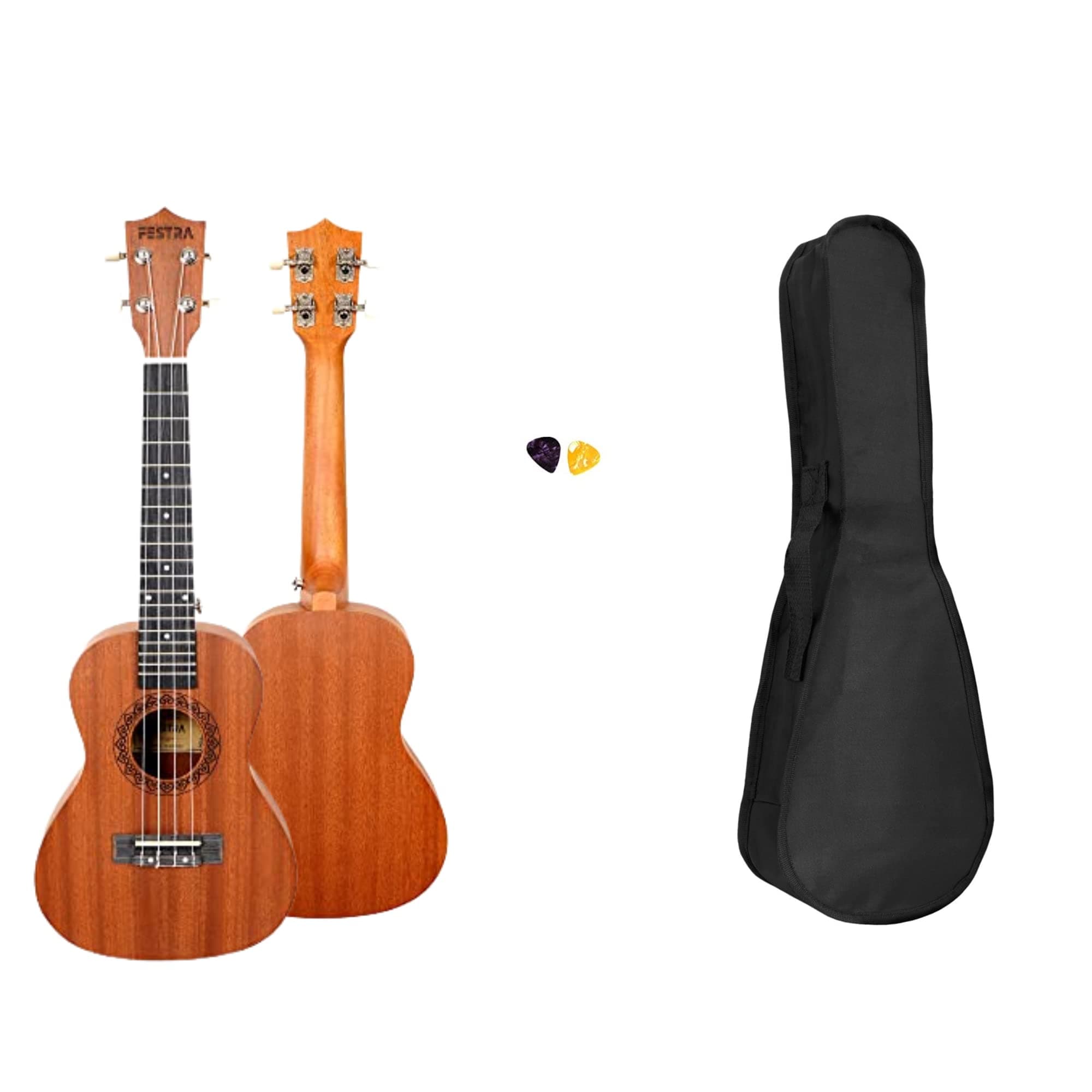 FESTRA UK-10 Concert Ukulele Body made with Sapele and Mahogany Wood, Rosewood Fretboard with Bag and 2 Picks - 23 Inch (Natural Brown)