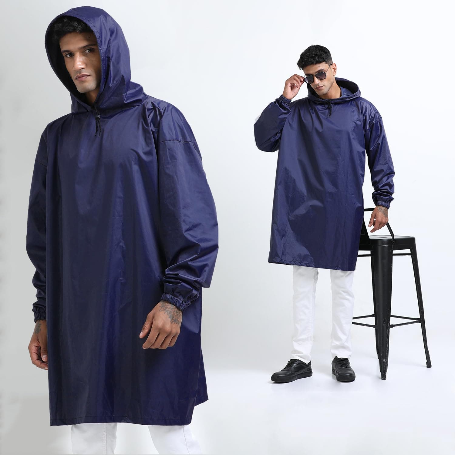 XTRIM Unisex Outdoor Rain Poncho with Hood for Adults, One Size Fits All | Durable, Lightweight & Reusable, Waterproof, Multipurpose Raincoat, Navy