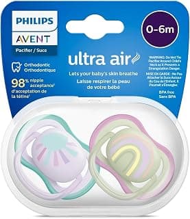 Philips Avent Ultra Air Soother - 2 x Light, Breathable Baby Soothers for Babies Aged 0‑6 Months, BPA-Free with Steriliser Carry Case (SCF085/59)